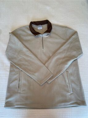Saddlebred Men’s L Beige Fleece Quarter Zip Pullover Brown Collar